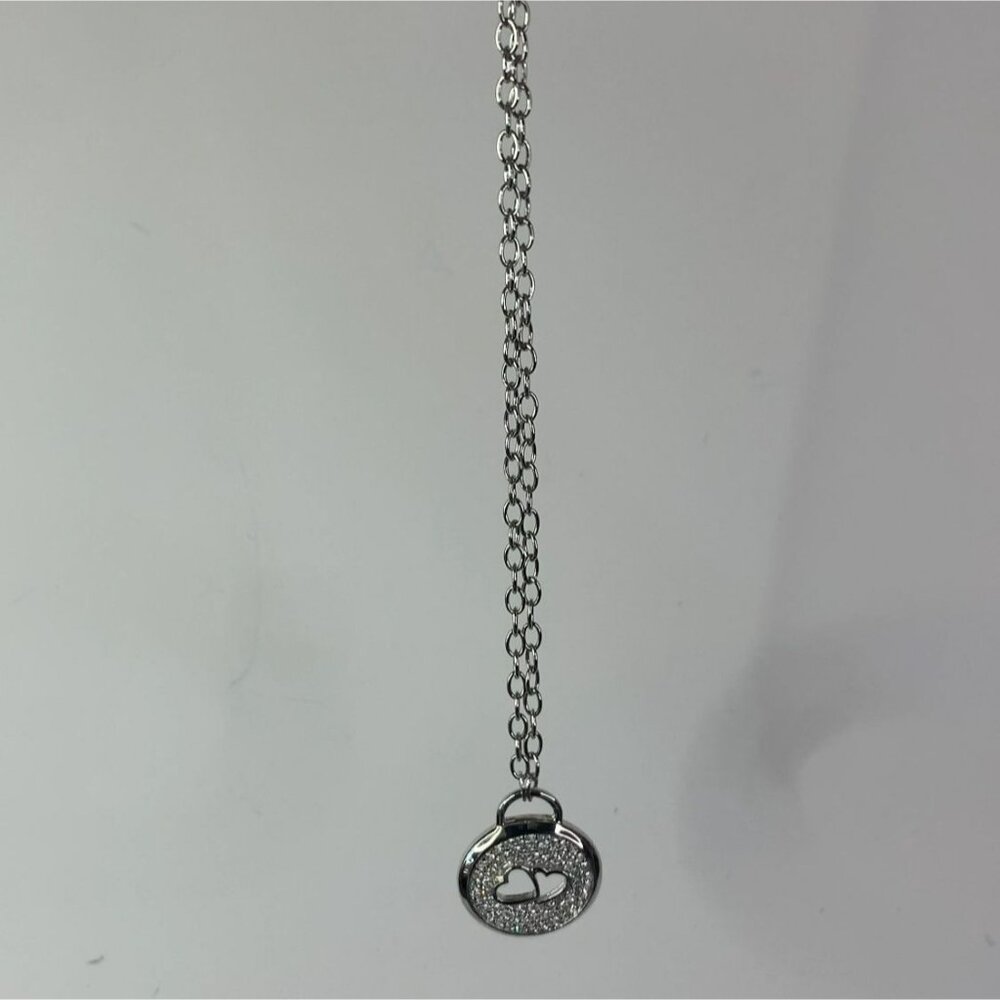 Hearts and Cubic Zirconia Pendant on 16" Choker Size Alloy Chain - Picture 8 of 13